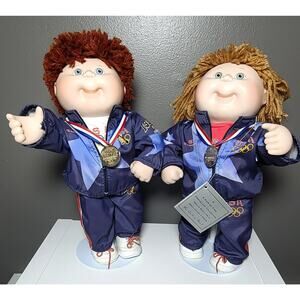 Cabbage Patch Kids USA Olympic Porcelain Doll Set 1996 Danbury Mint W Stands Vtg